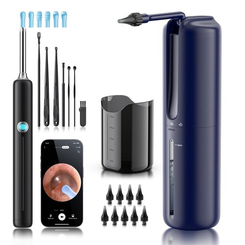 Ear Wax Removal - Electric Ear Irrigation Flushing System with 4 Pressure Modes, Ear Cleaner with Camera, 1080P Otoscope, Ear Cleaning Tool with 7 Pcs Ear Set, Safe and Effective Earwax Removal Kit
