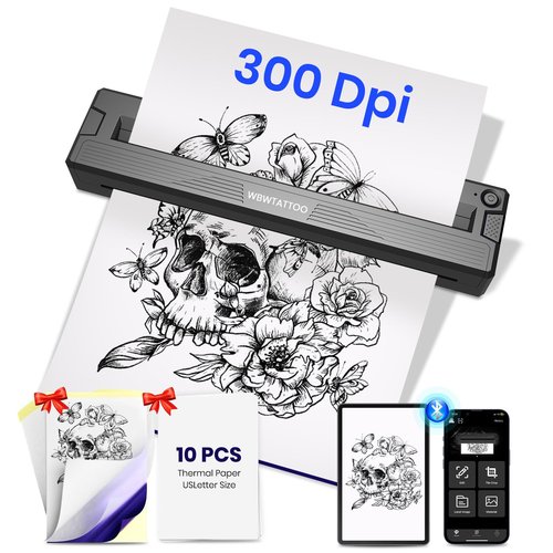Tattoo Stencil Printer Machine,2026 Upgraded Portable Thermal Wireless Bluetooth Printer for Tattoo Beginners&Artists,withTransfer Paper and Thermal Paper,Compatible with Phone&PC (Grey)