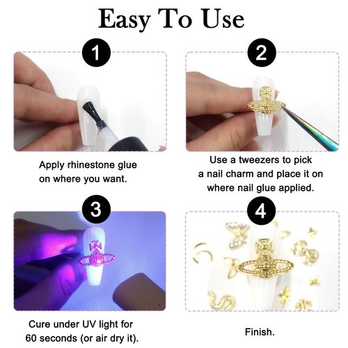 Laza 50pcs Nail Charms Y2k Alloy Nail Rhinestone Charms 3D Heart Star Butterfly Nail Gems Tulips Cherry Pink Bow Jewelry Crystal Shiny Rhinestones Nail Decoration Accessories for Nail Design