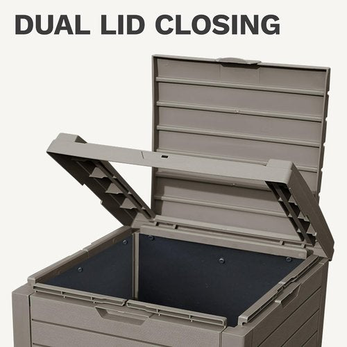 DWVO 38 Gallon Outdoor Trash Can - Waterproof Resin Garbage Bin with Lid & Drip Tray | Taupe