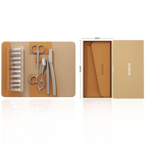 OFIDUS Tweezers for Women Facial Hair, 4 in 1 Eyebrow Kit with Tweezers, Eyebrow Trimmer Scissors, Razor, Style Leather Travel Case, Hair Plucking Daily Beauty Tools