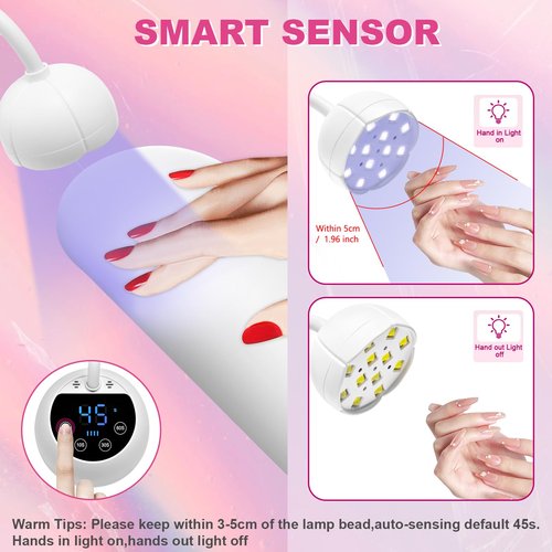 CGBE UV LED Nail Lamp, 36W Mini Cordless Flash Cure Lamp, USB Rechargeable Goosenecks LED Nail Light for Gel Nails with 4 Timers & Auto Sensor for Salon Home DIY Use, White