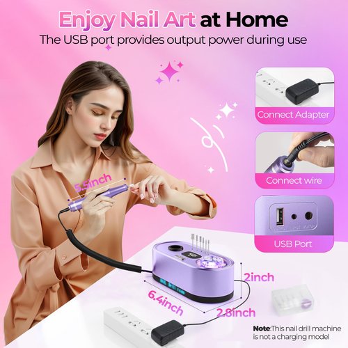 GOLEEXU Nail Drill Electric File: 40000RPM Professional E File Kit E File Machine Filer for Shaping, Buffing, Removing Acrylic Gel Nails, Manicure Pedicure Kit with 12Pcs Nail Bits, Home Salon Use