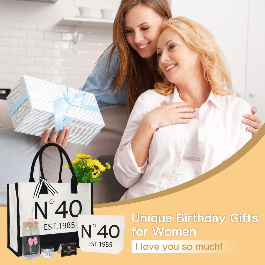 Zevulizen 40th 50th 60th Birthday Gifts for Women/Wife/Mom/Grandma/Sister/Friends/Aunt, 6Pcs (40th Bag Set 1985)