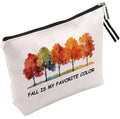WLWLGLUCK Autumn-Inspired Cotton-Linen Portable Cosmetic Bag with Waterproof Surface - Fall is My Favorite Color Autumn Themed Makeup Bag for Her