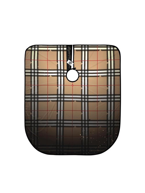 Illuzien Tan Plaid PRO Barber Cape, Hair Cut Cape, Water-Resistant Barber Accessories, Professional (SNAP)