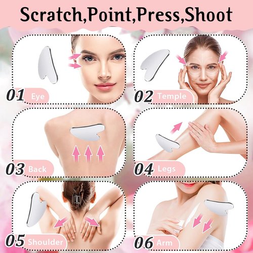 erdnretl Gua Sha & Face Roller, Stainless Steel Gua Sha Facial Tools for Face, Eyes,Chin & Jawline Sculpting,Body Gua Sha Tools with Pouch