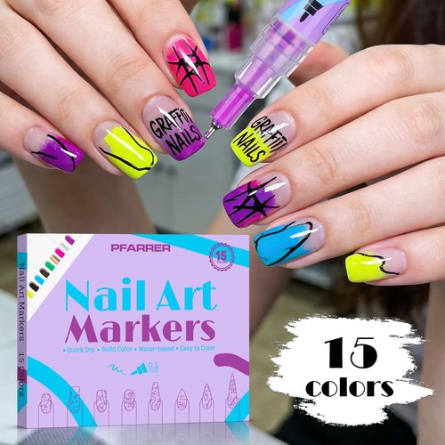 15 Colors Nail Art Pens Set, 2026 New Nail Art Markers for Gel Nails, DIY Nail Art Pens for Painting Nails, Quick-drying Nail for DIY Nails Art Design Manicure Tools TA640-15