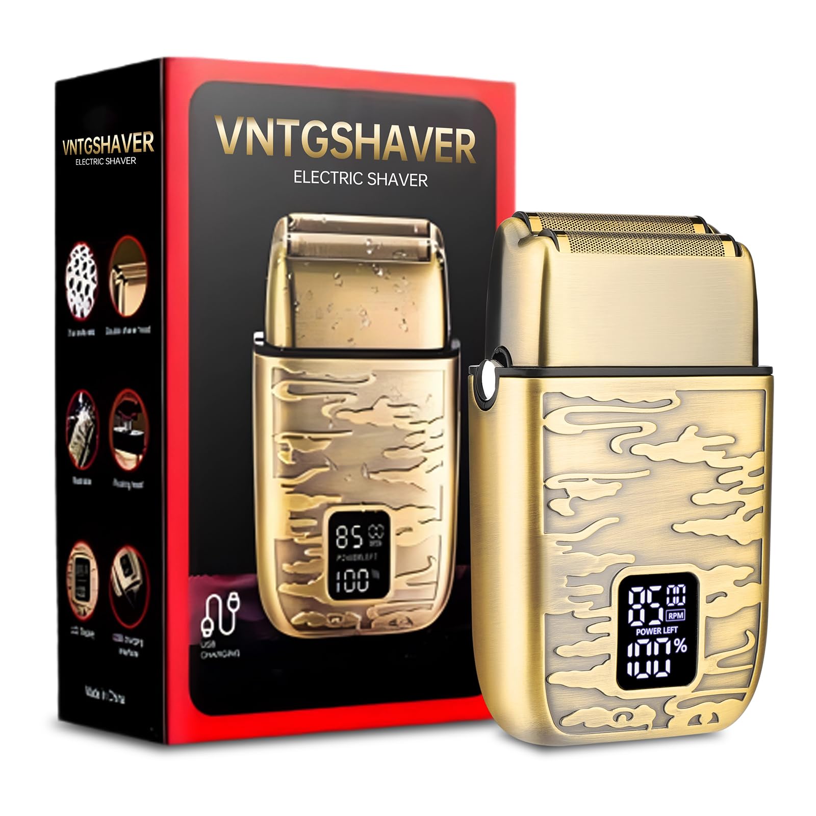 VNTGSHAVER Mens Foil Shavers, Beard Trimmers for Men Professional,Electric Shavers for Men, Mustache Trimmer Face Shaver, Wet/Dry Beard Shaver, 3 Peeds Electric Razor for Face (Bright Bronze)