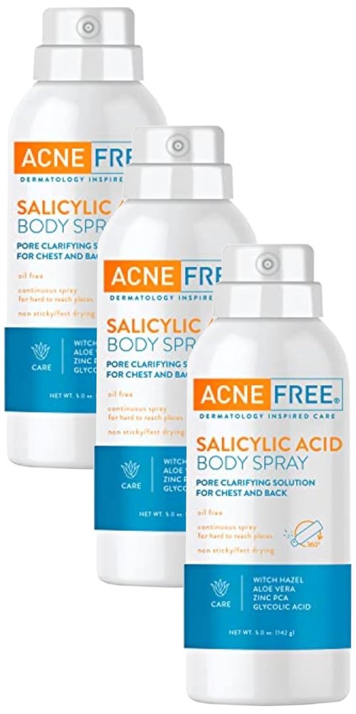 Acne Free Salicylic Acid Body Spray - Exfoliating & Pore-Clarifying Formula | 5 Ounce (Pack of 3)