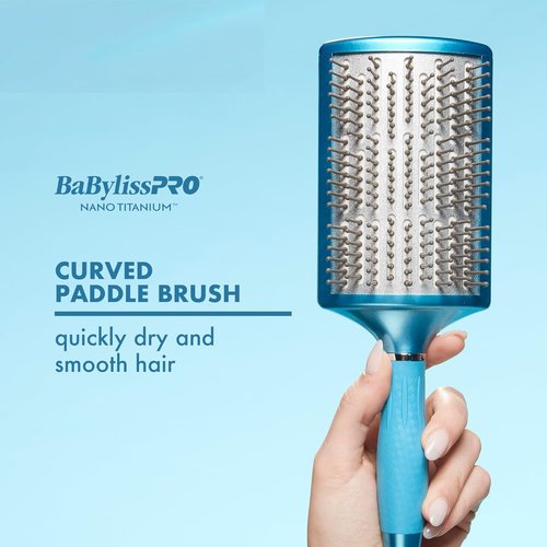 BaBylissPRO Nano Titanium Curved Paddle Brush - Extra-Wide Ionic Blow Dryer Brush for Smooth, Frizz-Free Styling