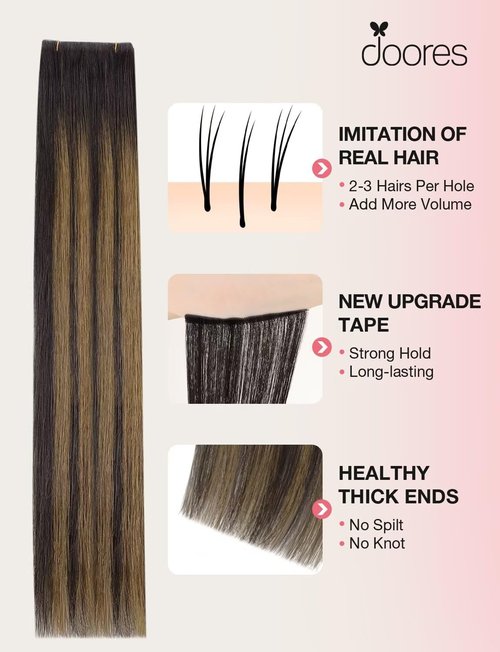 DOORES Invisi Edge Wide Tape in Human Hair Extensions, Dark Brown to Chestnut Brown 4PCS Injection Tape ins 20g 18 Inch, Injected 3 Inch Wide Extensions Straight for Thinning Hair