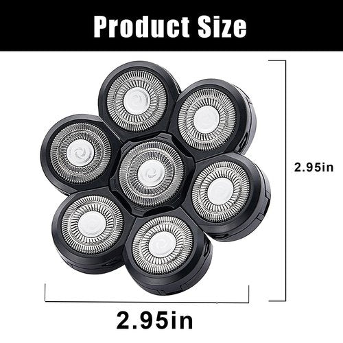 7 Blades Head Shaver Replacement Heads, Universal Fit for Electric Razors, Wet & Dry Use, 7D Floating Design, Stainless Steel Blade Heads, Ideal for Men's Face & Bald Head Shaving (3 Count)