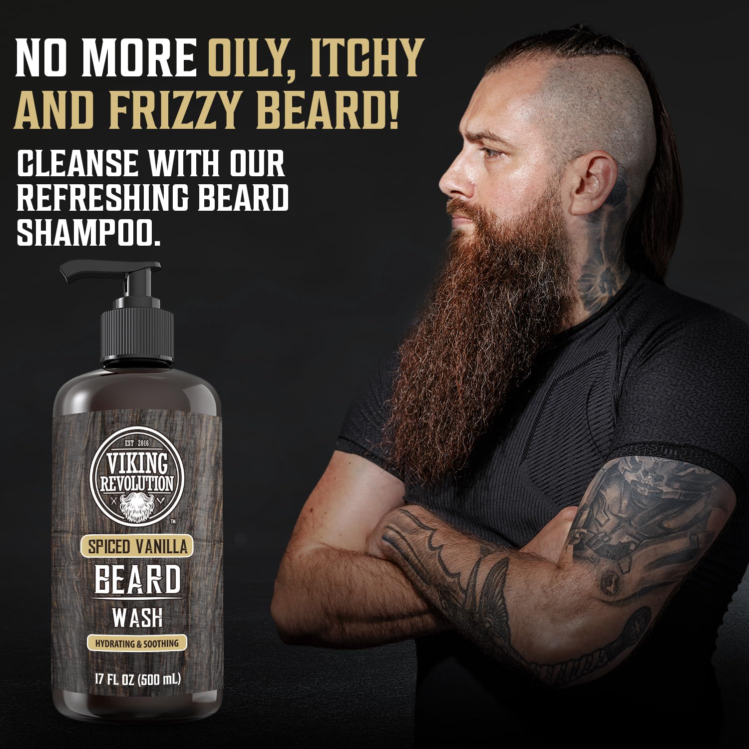 Viking Revolution Beard Wash and Beard Conditioner for Men with Argan Oil and Jojoba Oil - Beard Softener and Strengthener Beard Care Beard Shampoo and Conditioner with Beard Oil (17oz Spiced Vanilla)