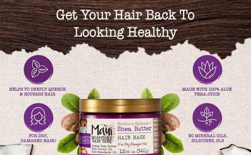 Maui Moisture Shea Butter Hair Mask 12 Ounce Jar (Heal/Hydrate) (354ml) (3 Pack)