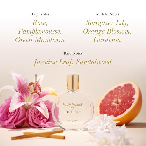 Kathy Ireland Genesis - Citrus Floral Perfume for Women - Eau de Parfum with Rose & Green Mandarin - 3.4 oz