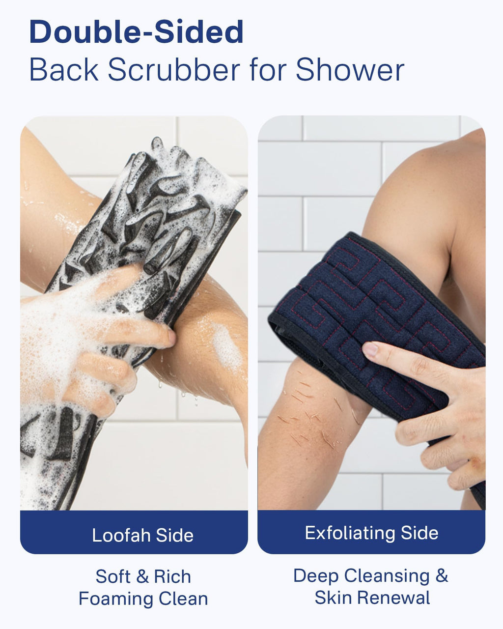 Yiclick Back Scrubber for Shower, Exfoliating Washcloth Towel with Handle, Body Scrubber Exfoliator, Bath Sponge Loofah Luffa, Back Washer Wash Cloth for Men Women, Korean Exfoliate Body Scrub