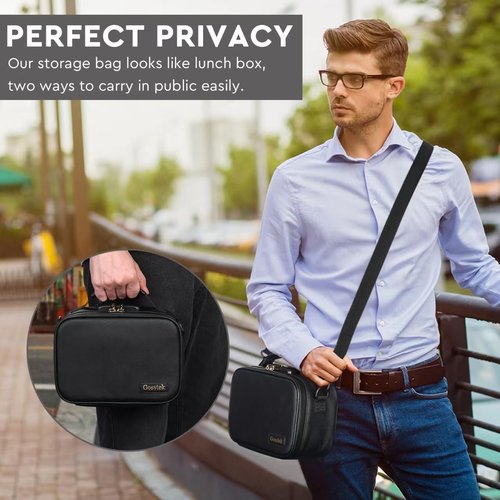 Gosstek PU Leather Smell Proof Carrier Bag with Combination Lock, Premium Multi-Use Organizers Box Case, Durable Container Pouch for Home and Travel, Black, Medium.