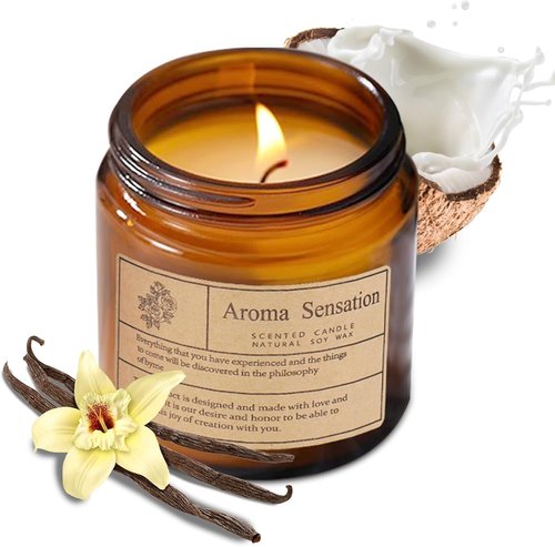 Skiennix Organic Coconut Vanilla Candles - Non-Toxic Soy for Stress Relief & Meditation (7oz)