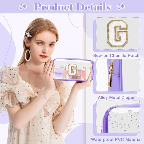 UIXIZQ Personalized Initial Letter Makeup Bag - Clear Nylon & PVC Cosmetic Zipper Bag | Travel Toiletry Organizer for Teens & Women, Monogrammed Gift