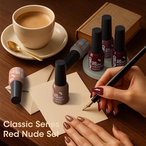 GELLEN Gel Nail Polish Red Brown Nude, Neutral Earth Tones Gel Polish For Finger Toe Nails Home Salon, Cure with UV Light, Glossy, No Wipe, Soak Off, Full Coverage, Non-toxic, Self-leveling