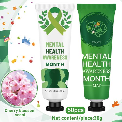 Loopeer 50 Pcs Mental Health Awareness Hand Cream Gift Set Bulk Mental Health Awareness Month Items Travel Size Hand Lotion Gifts for Women Men Public Charity Events Favor