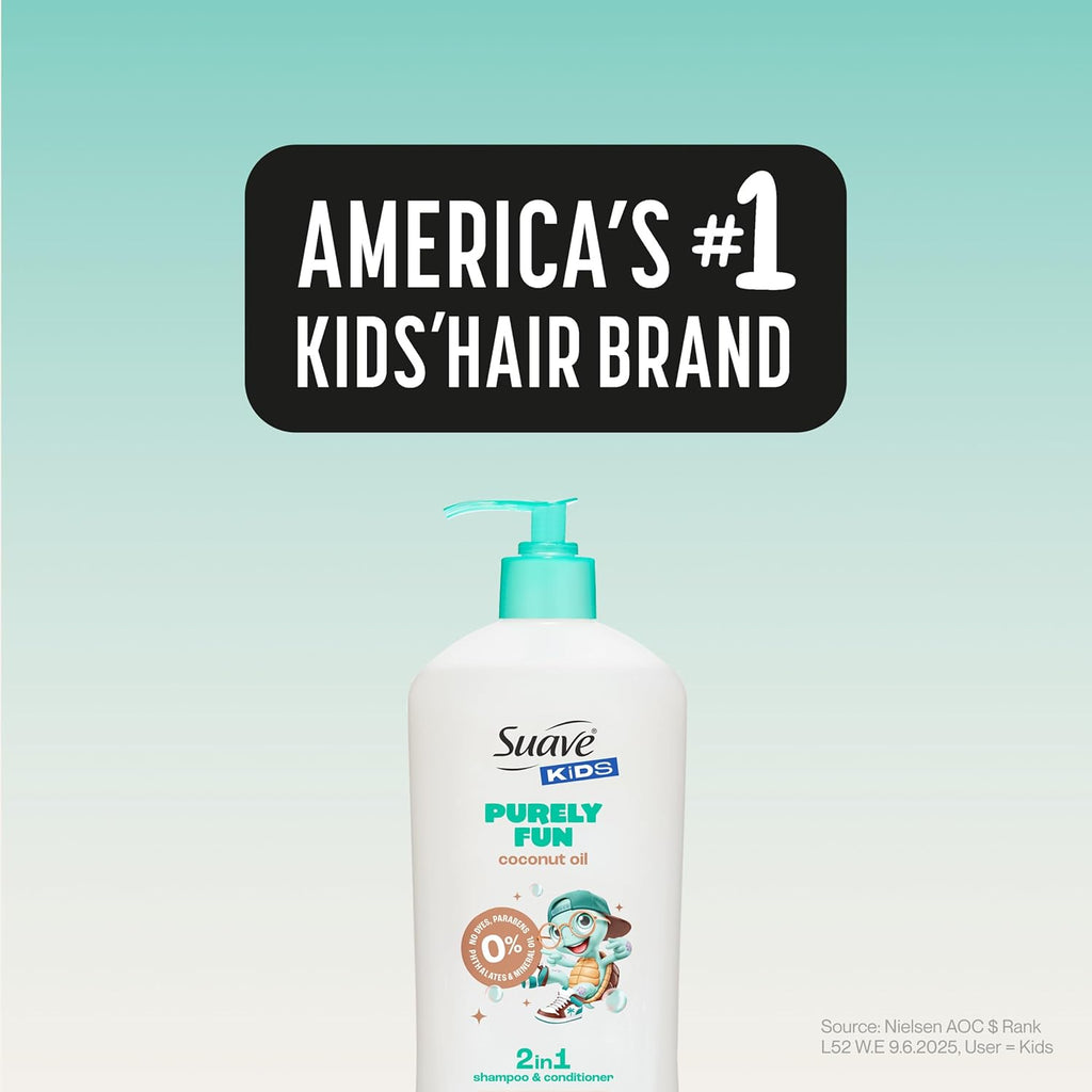 Suave Kids 2-in-1 Shampoo & Conditioner - Tear-Free, Hypoallergenic Coconut Oil Formula | 18 FL OZ, 6 Count