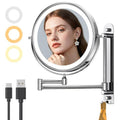 Gospire 9” Wall Mounted Lighted Makeup Mirror with Magnification 10X, 7in Height Adjustable Vanity Lighted Mirrors for Bathroom Wall, 360° Extended Arm Shaving Wall Mirror with Lights - Chrome