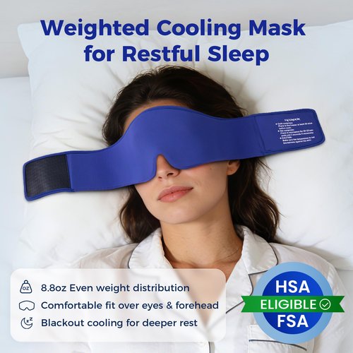 Cooling Gel Eye Mask Sleep: FSA -HSA Eligible, Cold Compress for Puffy Eyes & Migraine Relief - Reusable Gel Weighted Sleeping Mask for Dark Circles & After Surgery, Flexible Ice Pack for Face(Blue)