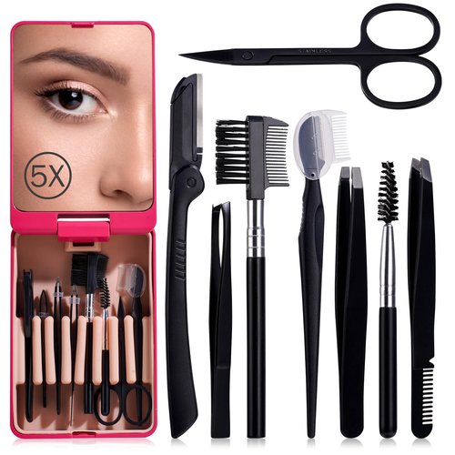 JPNK Eyebrow Trimmer Kit, 8 in 1 Scissors Professional Eyebrow Grooming Set for Women and Men with 5X Magnifying Mirror