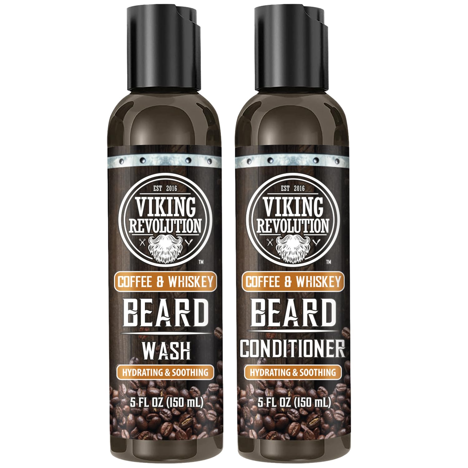 Viking Revolution Beard Wash and Beard Conditioner for Men with Argan Oil and Jojoba Oil- Beard Softener and Strengthener Beard Care Beard Shampoo and Conditioner with Ginseng Root(5oz,Coffee Whiskey)