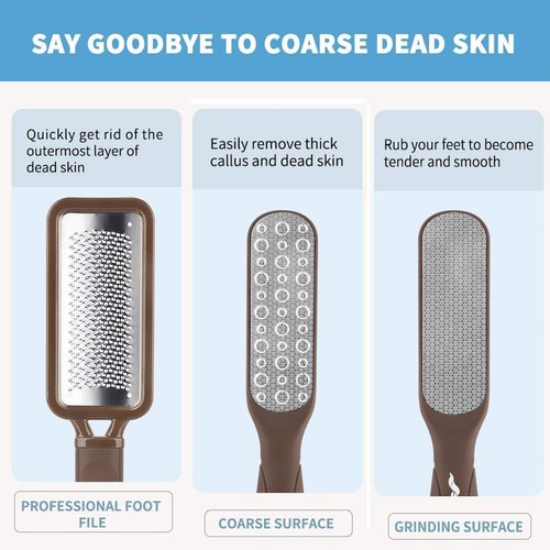 Fu Store 2 Pack Foot Files Callus Remover Stainless Steel Foot Rasp and Dual Sided Feet File Professional Scrubber Pedicure Tools Premium for Feet Care Remove Hard Skin, Brown