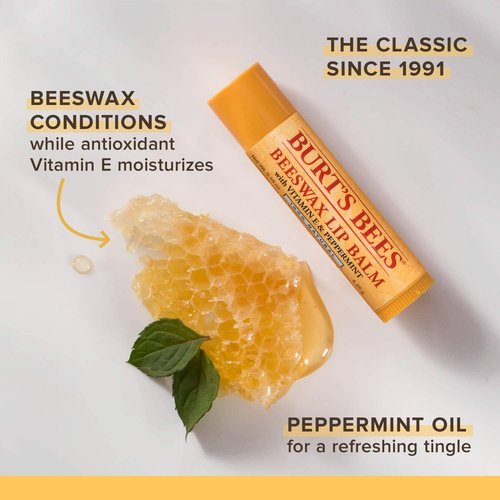 Burt's Bees Lip Balm - 100% Natural Moisturizing Care with Vitamin E & Peppermint Oil | 4 Pack Holiday Gift