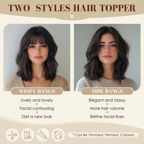 S-noilite Human Hair Topper with Bangs 360°3D Cover Toppers Hairpieces for Women Bangs Hair Clip Mocha Brown 12inch