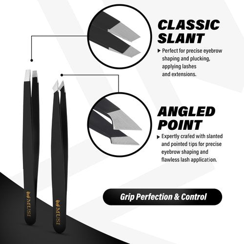 MUSI tweezers Shape Eyebrows & Remove Facial Hair, Ingrown Hair, Chin & Splinters – Expert Tweezers Kit with Eyebrow Scissor, Professional Multipurpose tweezers kit, Stainless Steel Men & Women