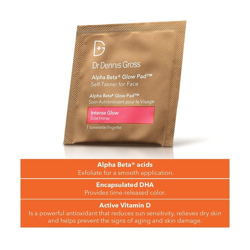 Dr. Dennis Gross Alpha Beta Glow Pad Self Tanner - Intense Radiance for Dull Skin | 20 Towelettes