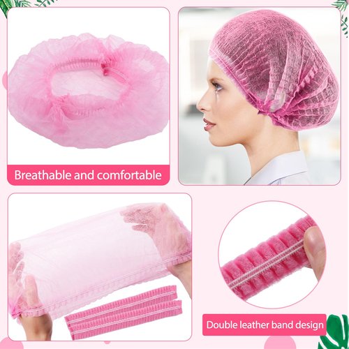 Cptoion 100 Pieces Non-Woven Hair Nets,Disposable Bouffant Caps,20 Inch Elastic Head Cover,Pink Disposable Hair Nets,Hair Net for Food Service,Beauty Salon Cosmetics Spa Men & Women(Pink)