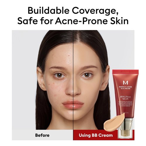 MISSHA M Perfect Cover BB Cream No.25 - Medium Warm Beige Tinted Moisturizer with SPF 42 | 1.69 Fl Oz