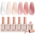 beetles Gel Polish Whispers of Love Jelly Gel Nail Polish Set - 6 Colors Milky White Nude Pink Neutral Sheer Translucent Soak Off UV Gel Nail Kit, Nail Concealer for Salon DIY Manicure Gift for Women