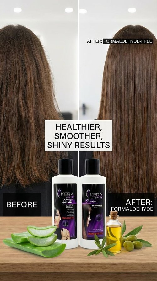 Kera Fruit Formaldehyde-Free Hair Keratin Treatment & Clarifying Shampoo Kit - 8oz (250ml) Smoothing System - Safe Frizz Control & Deep Hydration - Cirugia Capilar Sin Formol