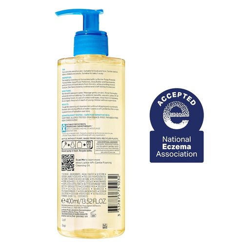 La Roche-Posay Lipikar AP+ Gentle Foaming Cleansing Oil - Hydrating Oil Cleanser for Face & Body, Fragrance-Free