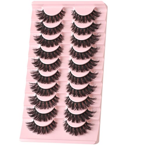 FARRED False Lashes Wispy Natural Strip Eyelashes 14mm Cat Eye Mink Lash Strips Full Volume Fake Cateye Eyelash Pack Natural Look 10 Pairs Short Thick Fluffy Pestañas Postizas for Women