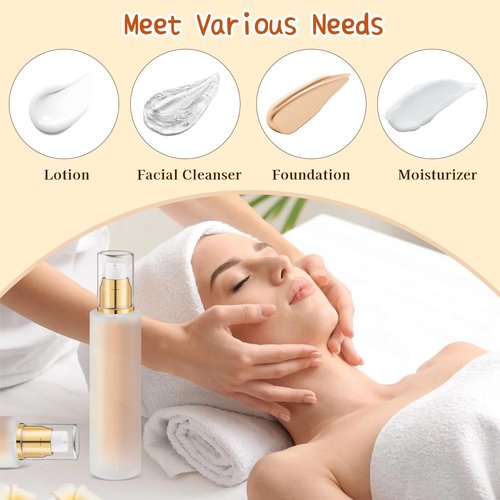 8 Pcs 120ml/4oz Frosted Glass Bottles Refillable Pump Dispenser Jar Travel Lotion Vials with Plastic Pump Head for Toiletry Liquid Foundation Cream Cosmetic Samples - Gold
