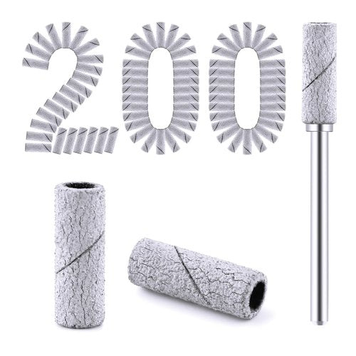 Cellentool 200 Pcs Nail Drill Bits Small Sanding Bands with 3.1mm Mandrel Bit, Mini Sanding Bands Nail File for Acrylic Gel Manicures and Pedicure (Zebra, 180 Grit)