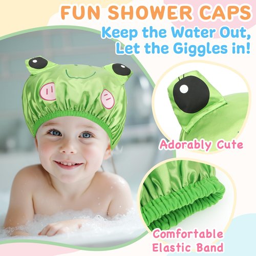 kilofly 4pc Fun Cute Animal Shower Caps for Kids Reusable Waterproof Bath Hat Set