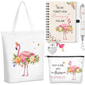 Sunnymove 5 Pcs Flamingo Gifts Set for Women Include Keychain Canvas Tote Bag Animal Lover Zipper Makeup Bag Notebook Pen for Women Flamingo Party Favors Birthday Christmas Gift
