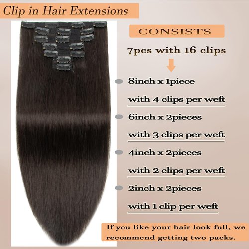 Dark Brown Clip in Hair Extensions Real Human Hair 18Inch 120g/7Pcs Brazilian Virgin Remy Human Hair Clip in Extensions for Women Seamless Invisible Straight Human Hair Extensions Clip ins Double Weft