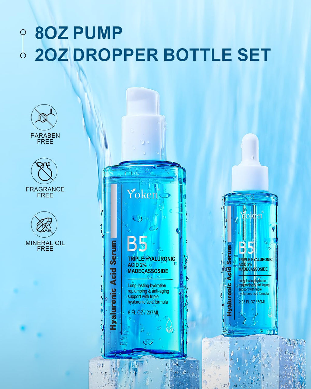 Yoken Hyaluronic Acid Serum - EWG Verified Hydrating Facial Serum with Vitamin B5 | 8 + 2 fl oz