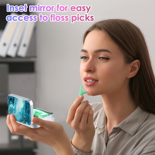Gerkia Dental Floss Portable Case, Easy to Store Floss Picks of Various Sizes, Portable Dental Floss Dispenser is Perfect for Travelling, Hotels, Dinners, Appointments.Marble 3 Piece