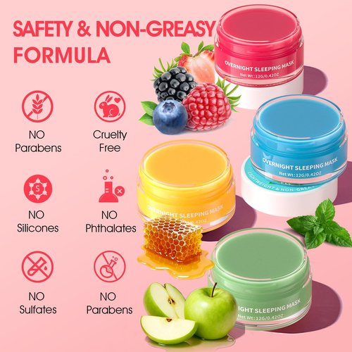 Lip Mask Set, 4PCS Lip Sleeping Mask Overnight Treatment Lip Care, Moisturize & Nourish Lip Butter Balm for Very Dry Lips, Cracked Dry Lips, Daily Lip Care Lip Treatment,12g*4